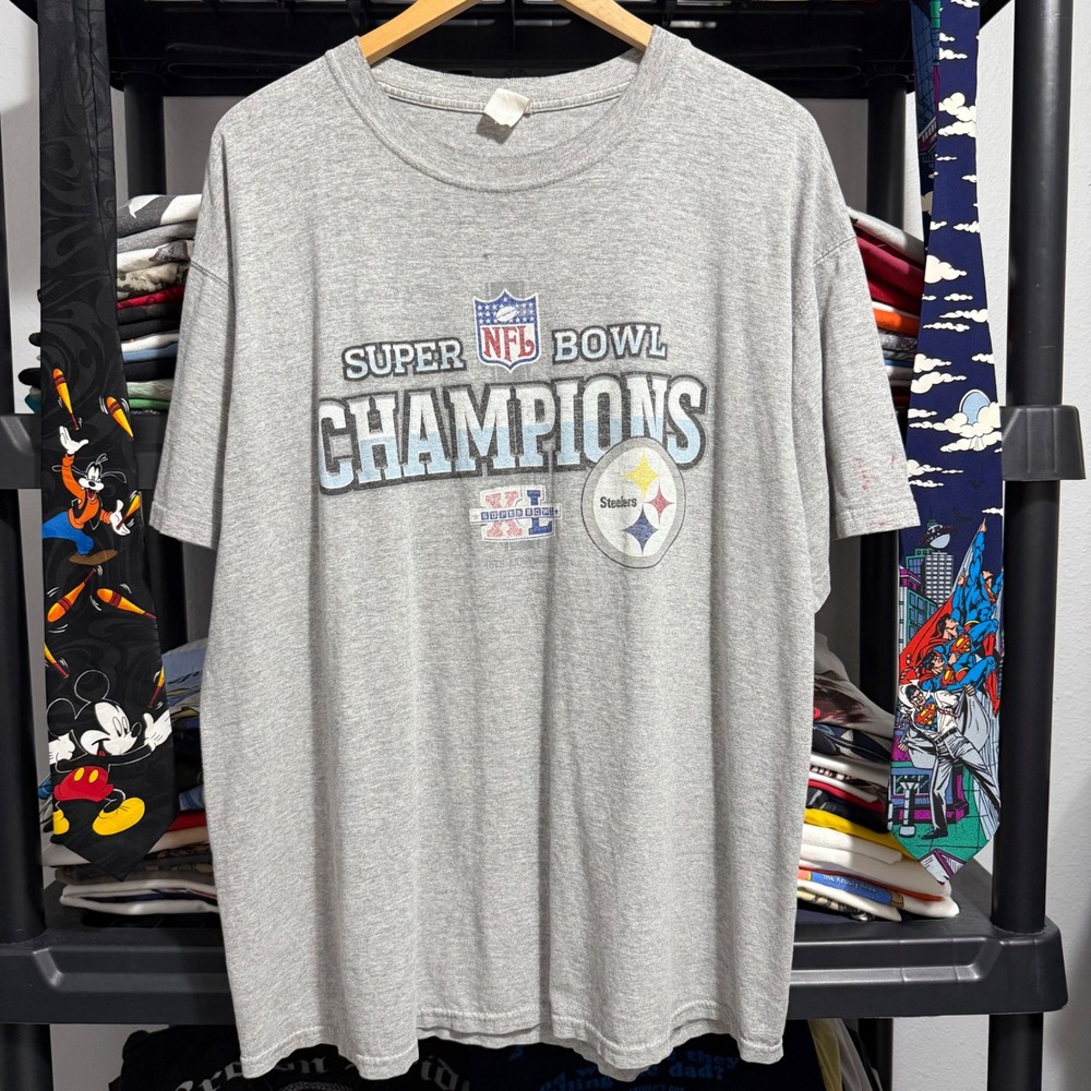 2000s Gray Pittsburgh Steelers Super Bowl XL Champions Tee XL Light Marks